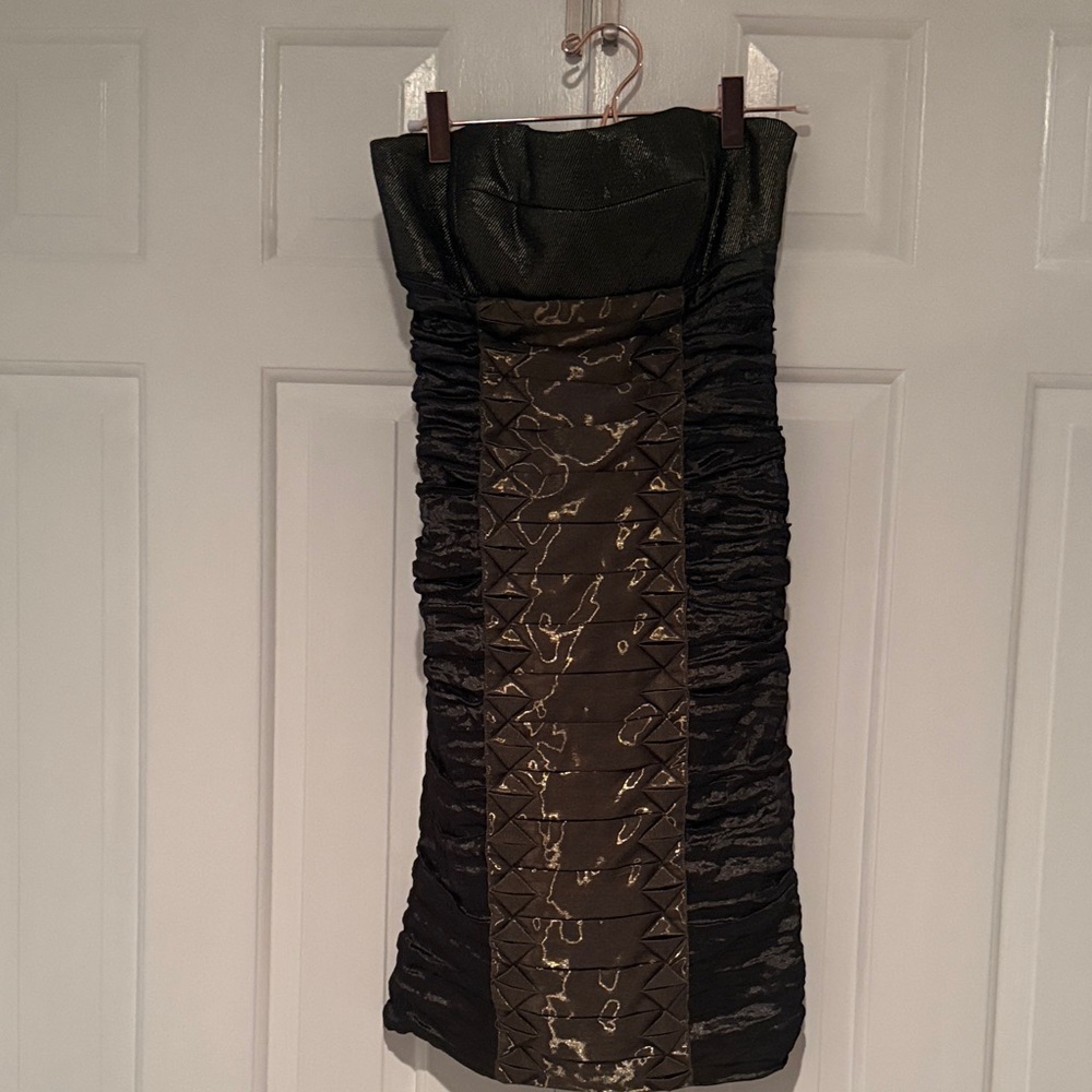 Nicole Miller Black and Gold Strapless Dress